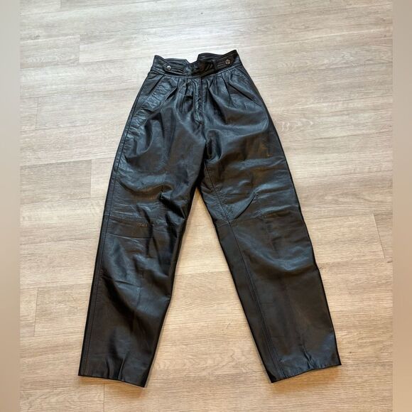 Vintage Genuine Leather Pleated Hi Rise Leather pant size 2 - Picture 1 of 6